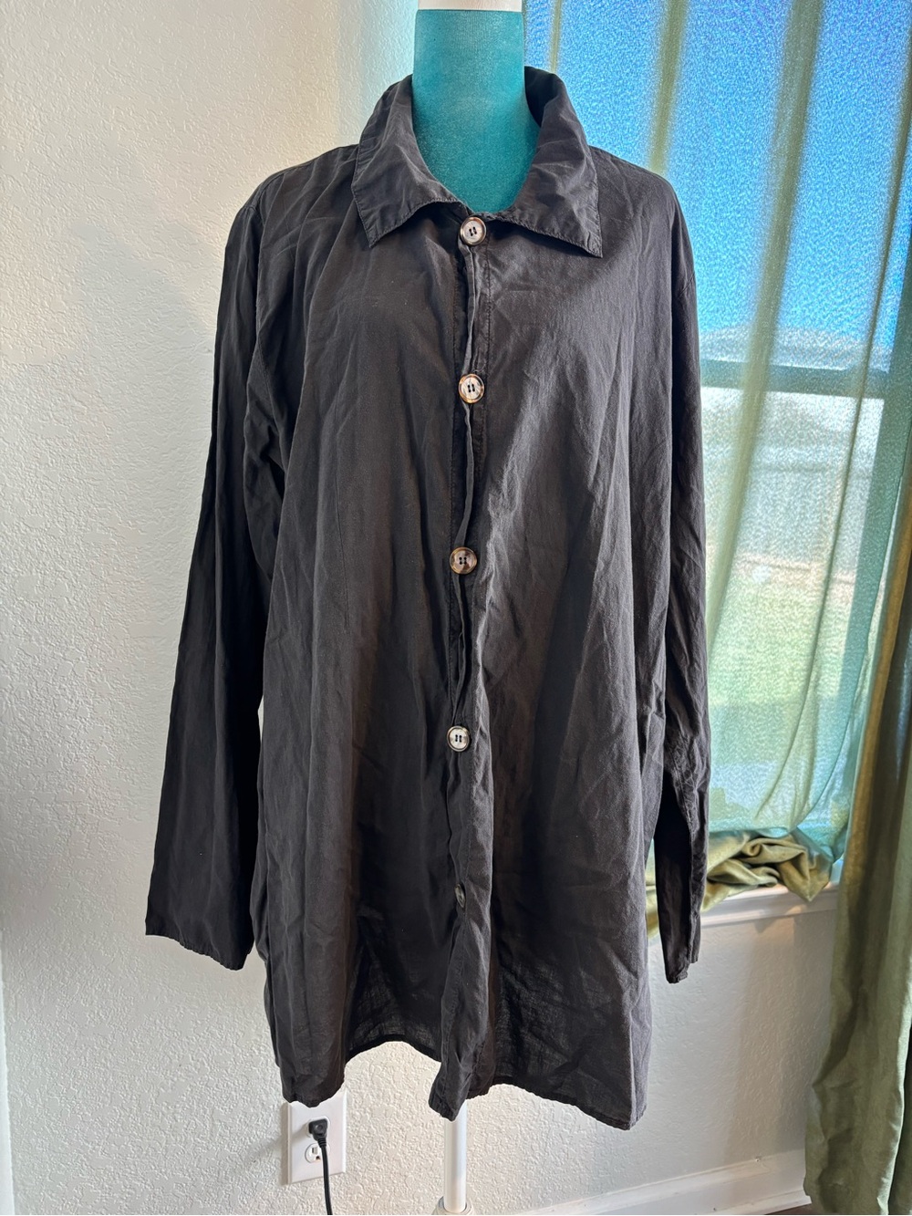 CP Shades Black Cotton Oversized Button Down Tunic Lagenlook Large whimsigoth